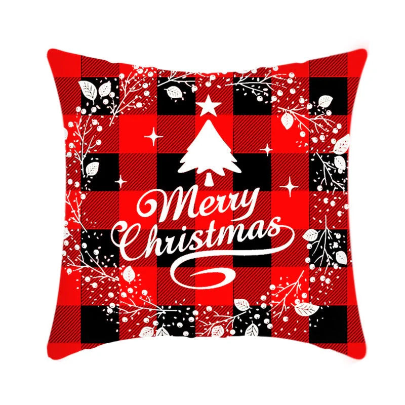 Merry Christmas cushion cover with Elk and Santa Claus design in plush material