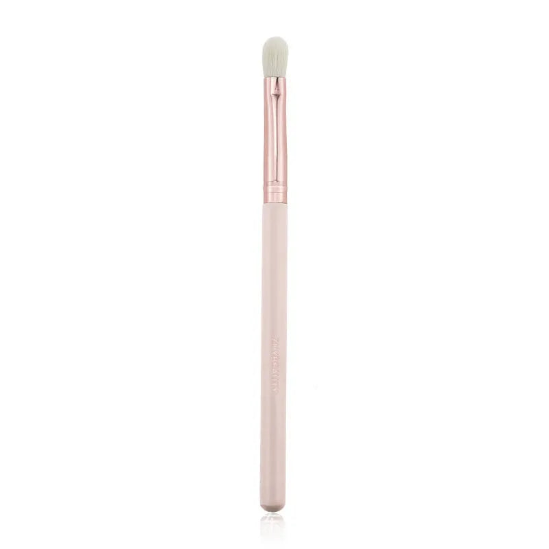 26-piece pink makeup brush set with wooden handles displayed in a PU storage bag