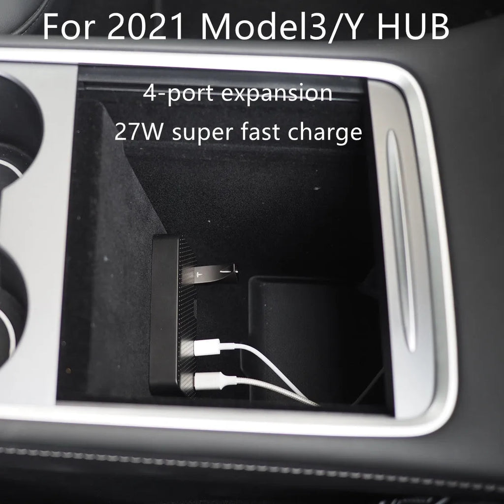 USB extension hub hidden storage compartment for Tesla Model Y Model 3 centre console plastic Magic Bean Y Box with Apple PD data line
