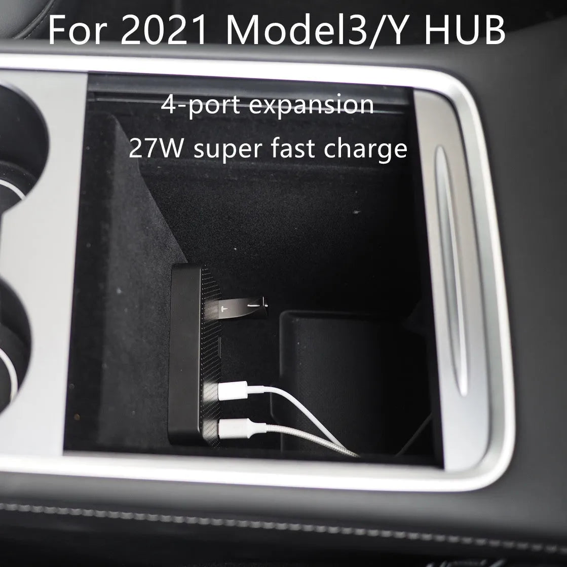 USB extension hub hidden storage compartment for Tesla Model Y Model 3 centre console plastic Magic Bean Y Box with Apple PD data line