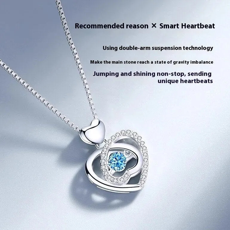 Blue diamond electroplated heart pendant necklace and matching bracelet set on a copper chain.