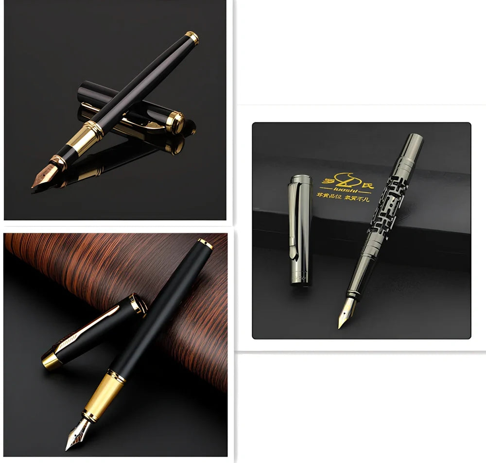 Red and black 0.5mm metal ink pen with Yijin nib for office writing, 14cm length in OPP bag