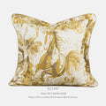 Golden horse abstract pattern Jacquard woven polyester cushion in lumbar and square sizes.
