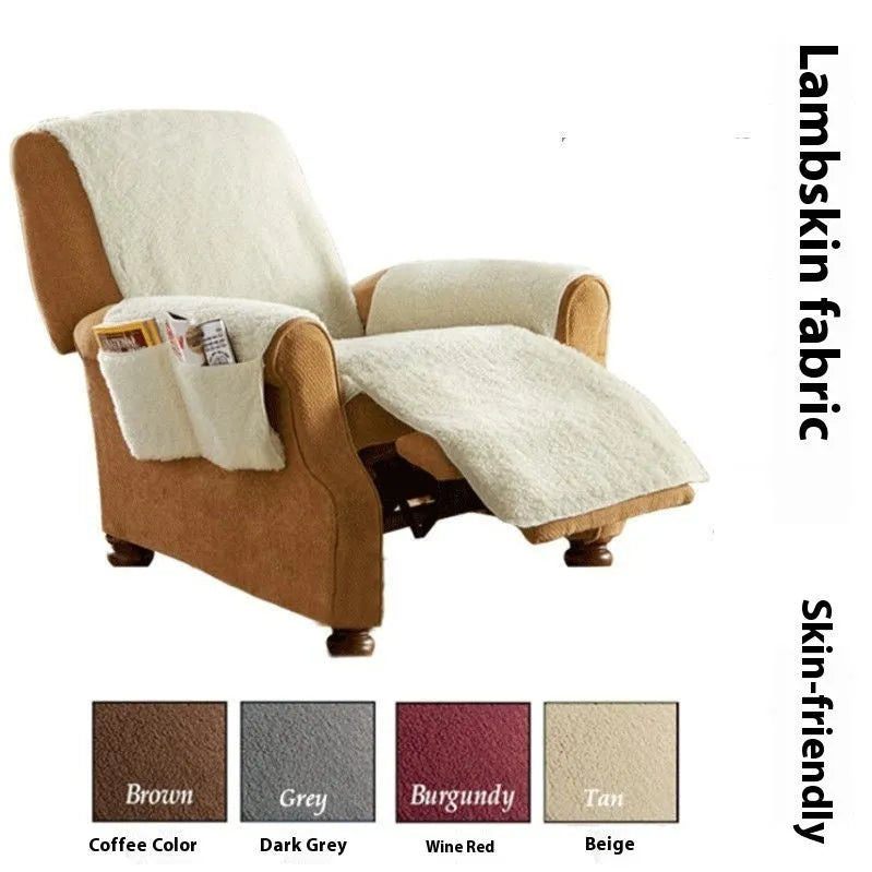 Polyester sofa slipcover in lambswool beige colour on a cushion, showing its fitted design.