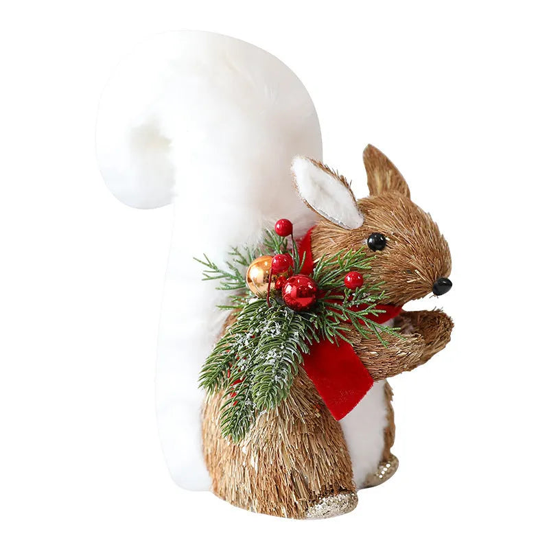 Straw Christmas ornament shaped like a squirrel, 15 cm tall, natural finish