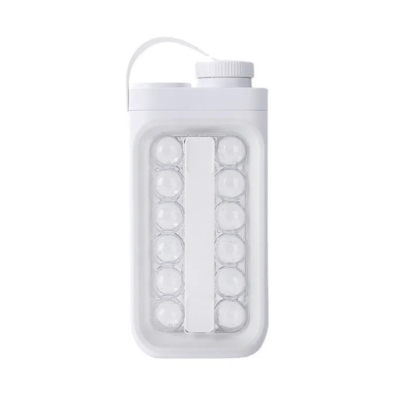 Light blue and white portable ice ball kettle with 17 spherical moulds and bottle function
