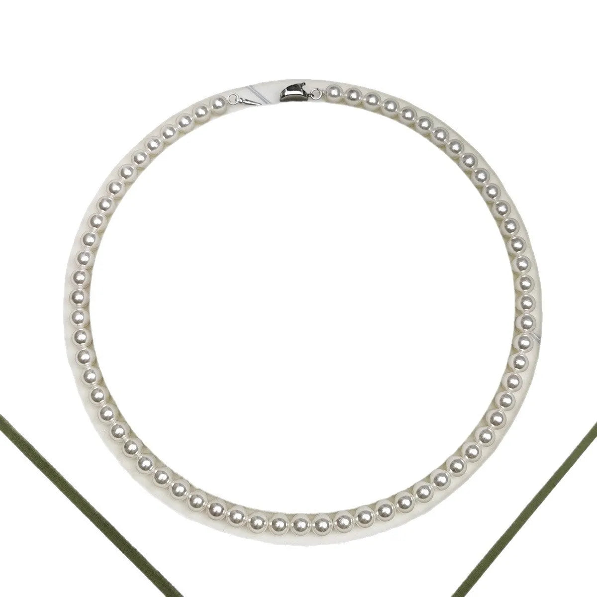 925 silver ingot buckle necklace with white shell pearls on unisex clavicle chain, 45cm length.