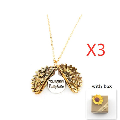 Sunflower Double Lettering Necklace in ancient gold, silver, and rose gold with adjustable chain