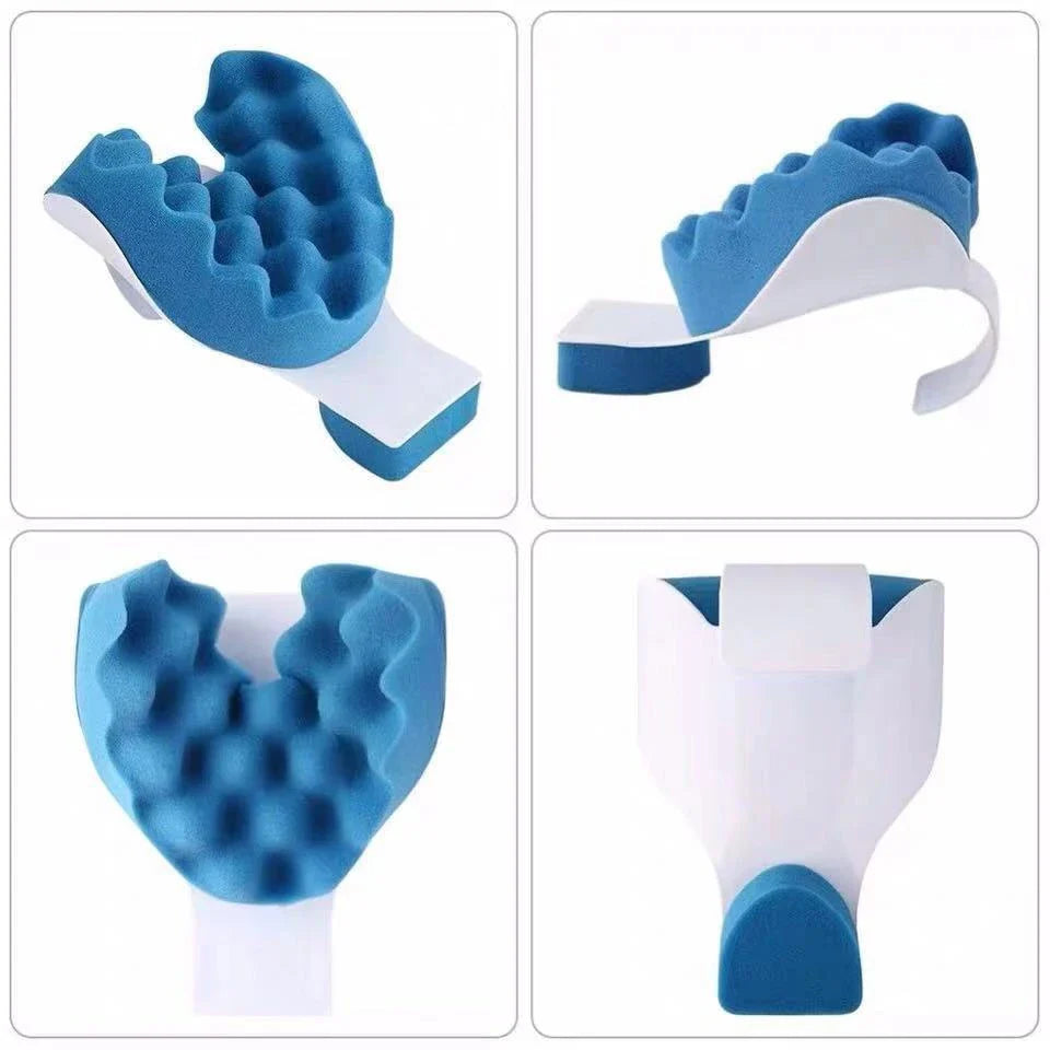 Blue neck cushion with premium sponge and polypropylene construction for superior comfort and support