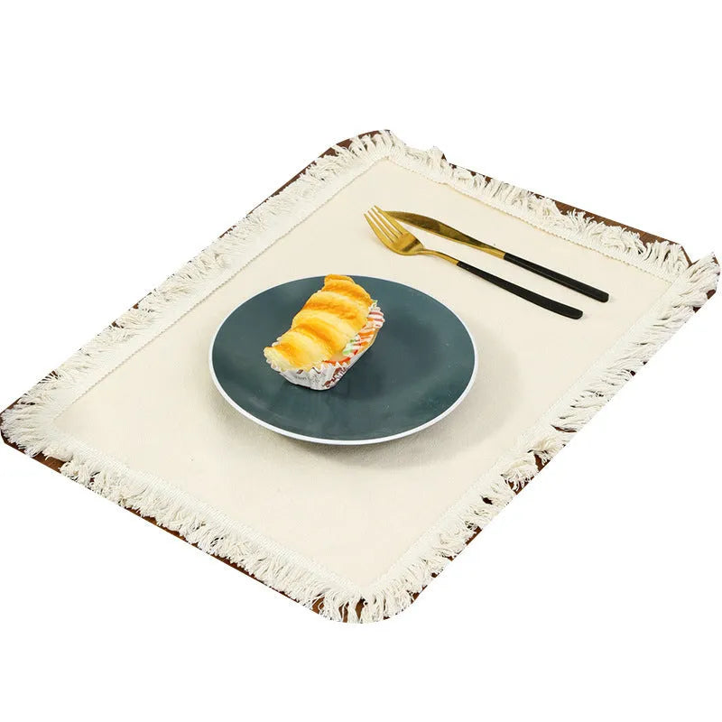 Solid colour polyester placemat in beige, square shape, Nordic minimalist style
