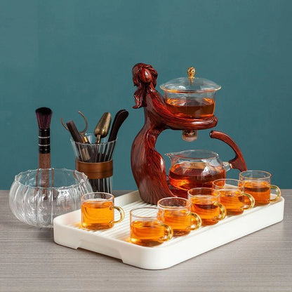 Maid Semi-automatic Tea Set with heat-resistant glass and stainless steel filters