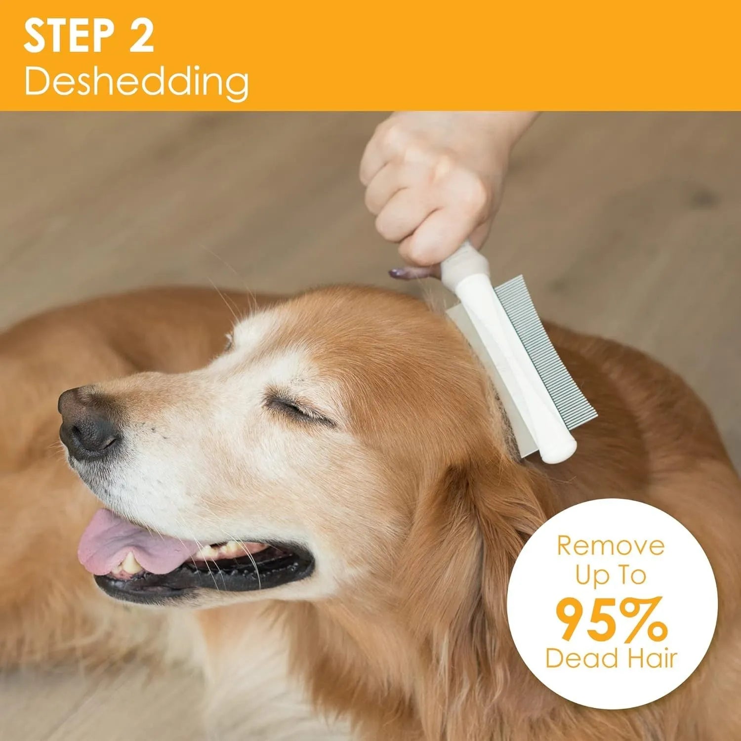 White double-sided pet grooming brush with curved comb and deshedding head on a 230mm handle.