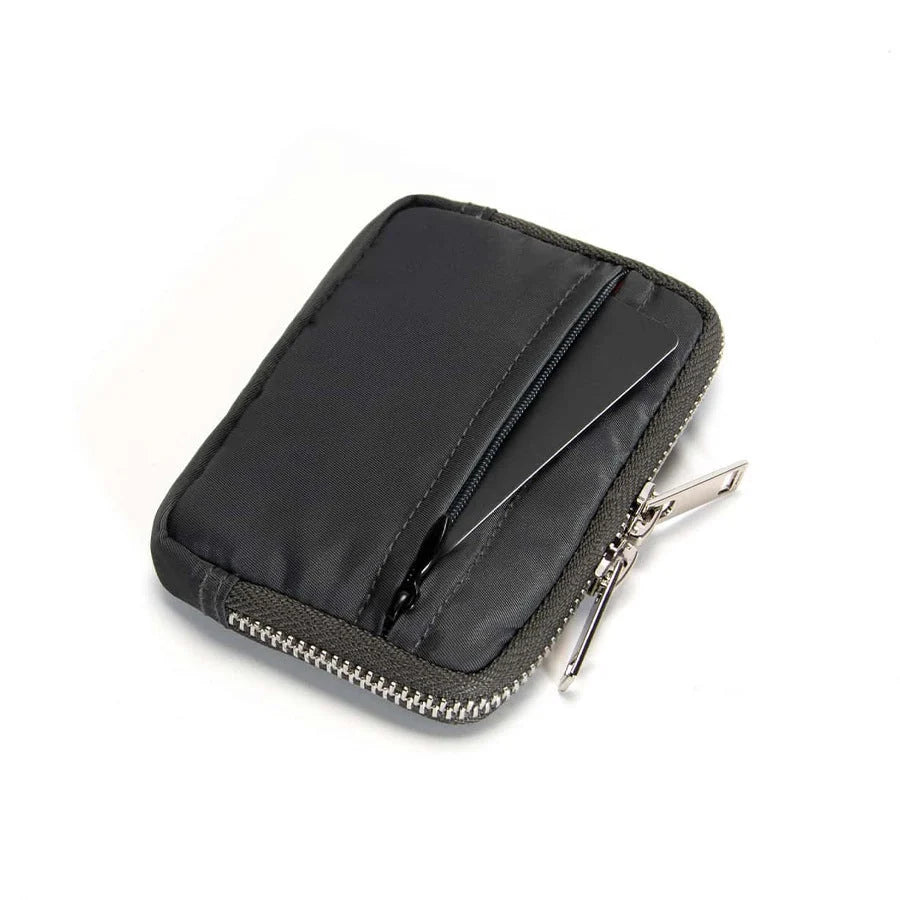 Compact RFID Anti-theft Wallet in black, dark gray, Army Green, and dark blue