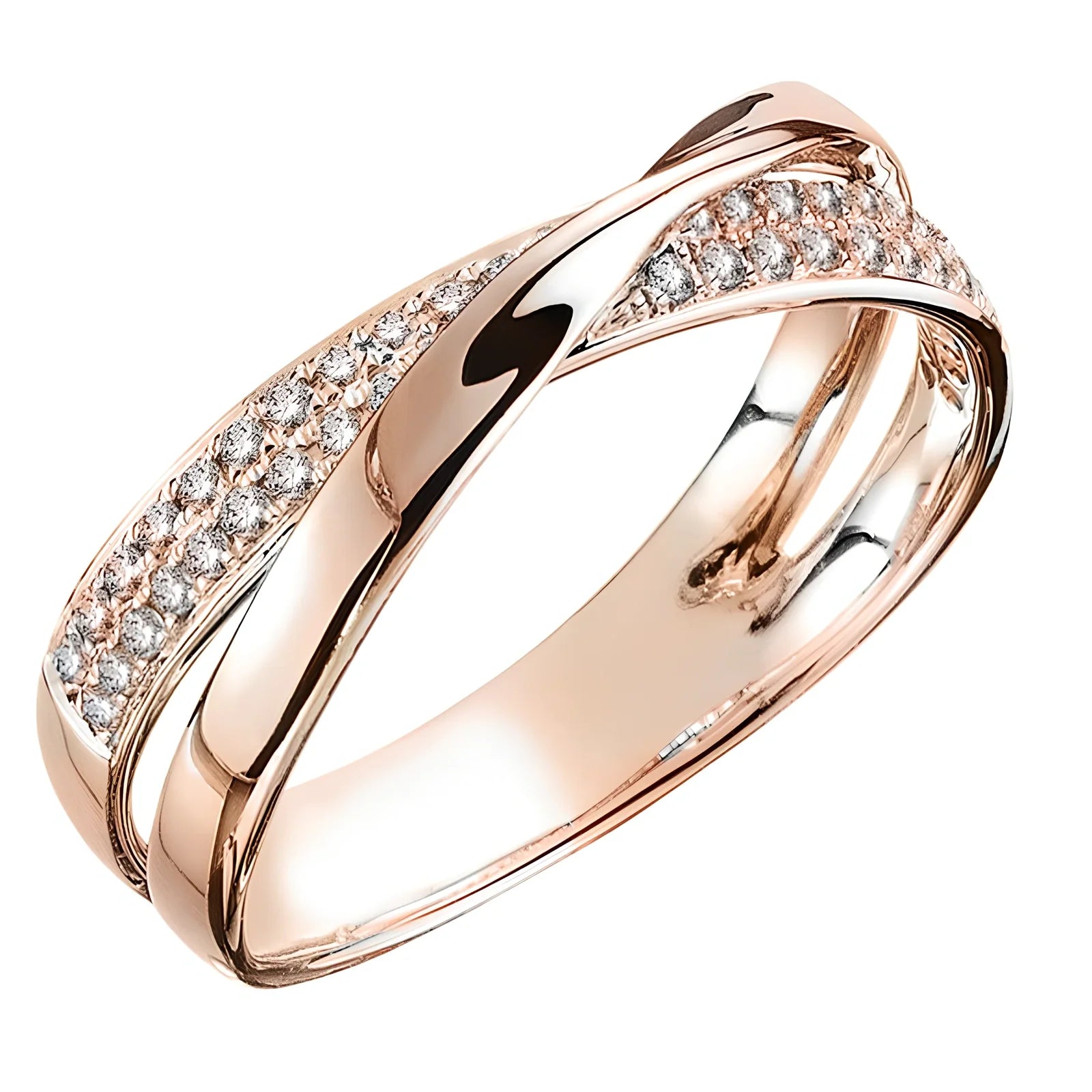 Women's X-shaped two-tone copper ring with zircon inlays, gold and silver options, sizes 6-10, 3.9g weight