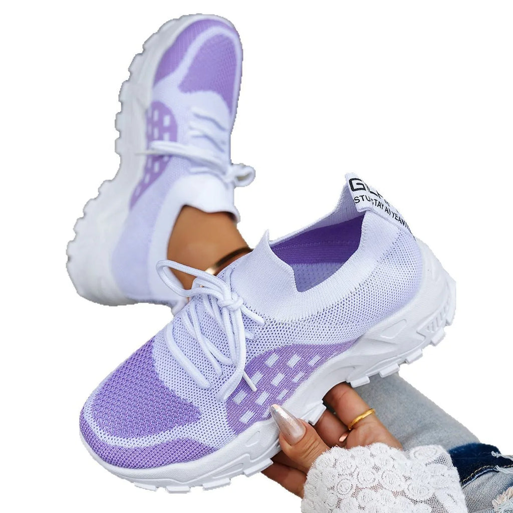 Fashion all-match platform casual sneaker in solid colour with Flyknit upper and non-slip rubber outsole
