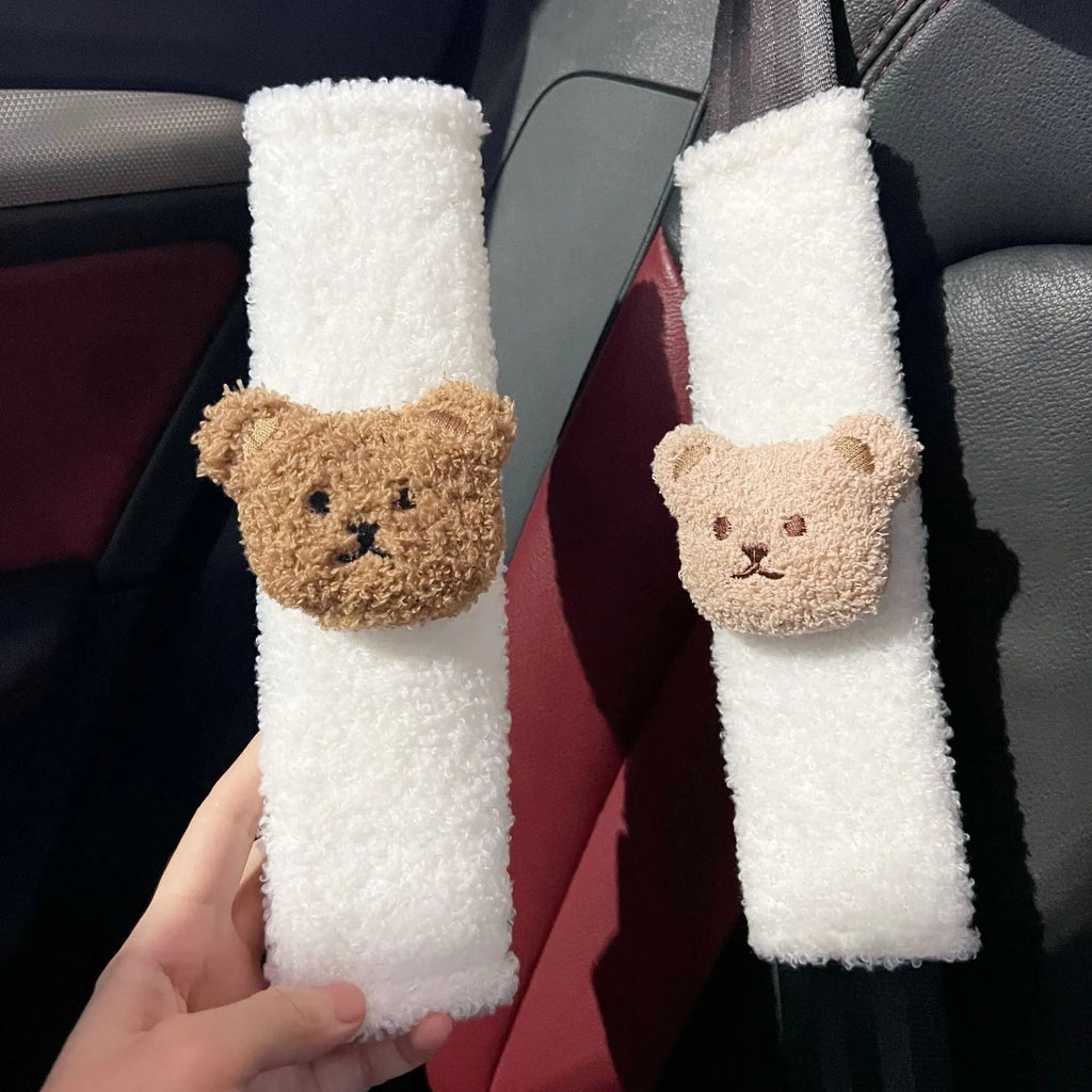 Cartoon bear shoulder sleeve protective cover for baby car seat in khaki or coffee colour
