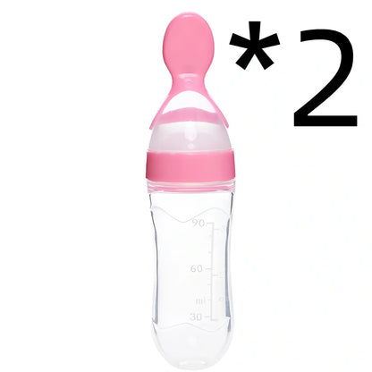 Blue baby spoon bottle feeder, 120ml capacity, food-grade silicone and PP, for 3 months semi-liquid feeding