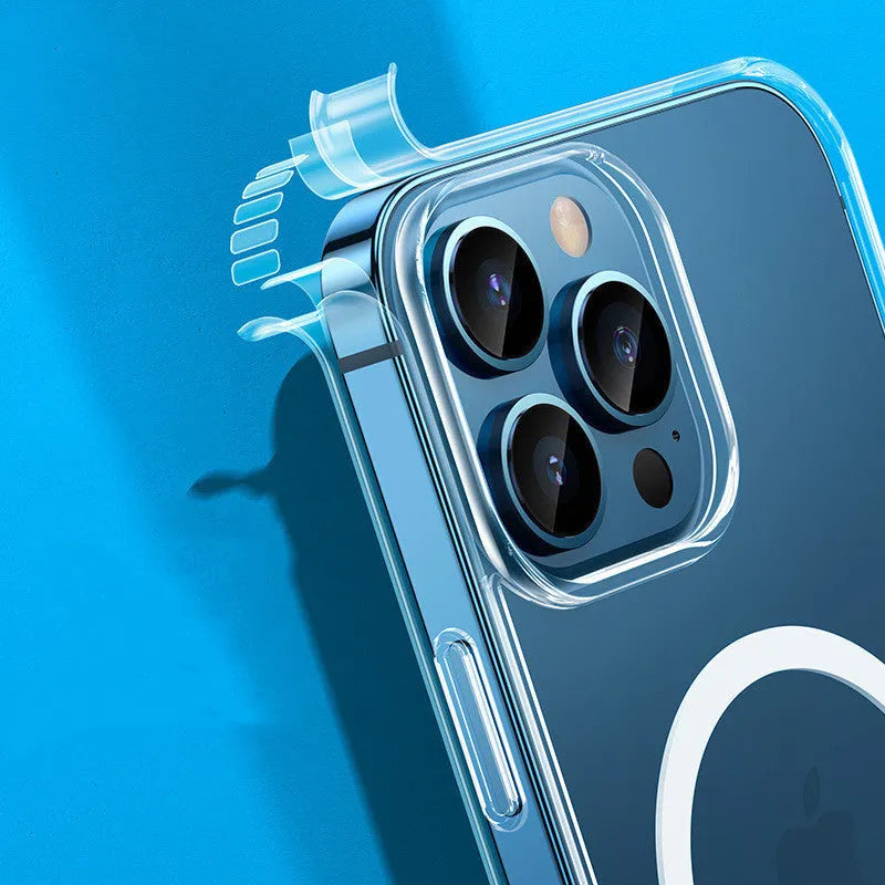 Transparent iPhone 13 case with MagSafe magnets and airbag anti-fall protection system
