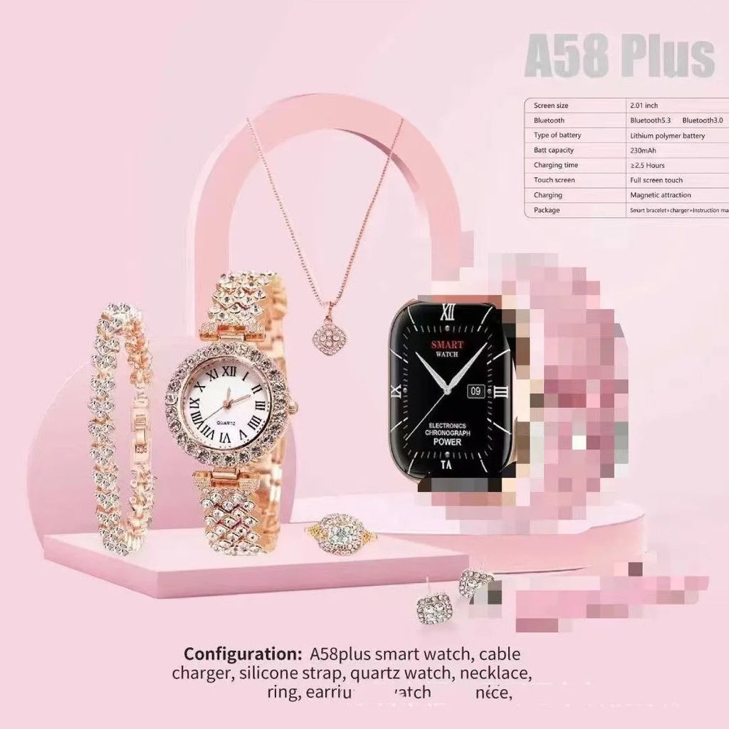 A58plus Smart Watch in black colour showing its touchscreen display and wrist strap.