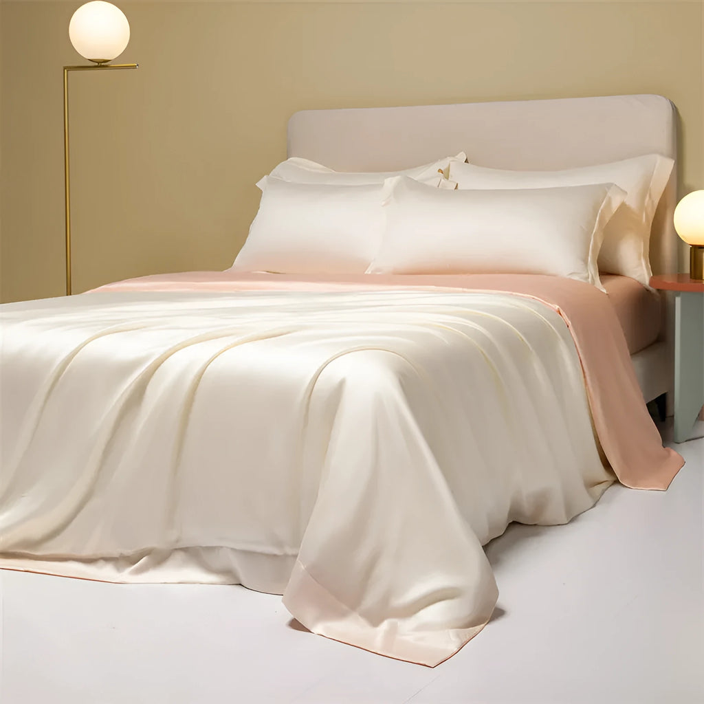 Luxury Tencel fibre bed sheet set in a solid colour, showing the quilt cover and pillowcases.
