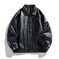 Men's slim fit corduroy PU leather jacket in army green, retro motorcycle style, front view