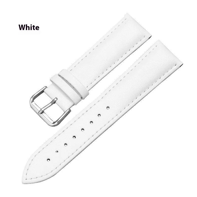 Genuine leather watch strap with straight buckle in black plain colour, 22mm width option