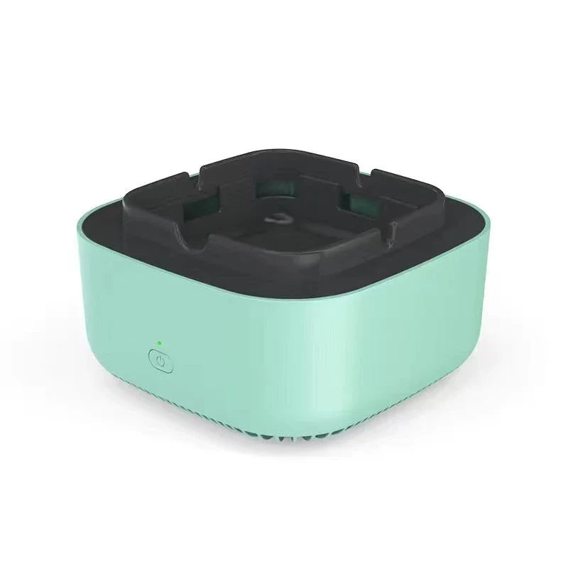 Stylish car ashtray with built-in air purifier for eliminating smoke and odors, featuring a compact, portable design and powerful 3600 RPM fan system.