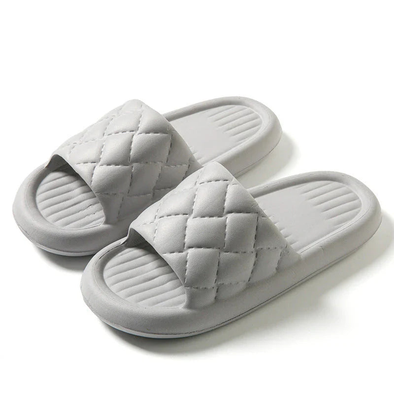 Stylish and comfortable rhombus-patterned slippers for indoor and bathroom use, featuring breathable, waterproof, and non-slip design in multiple vibrant colors.