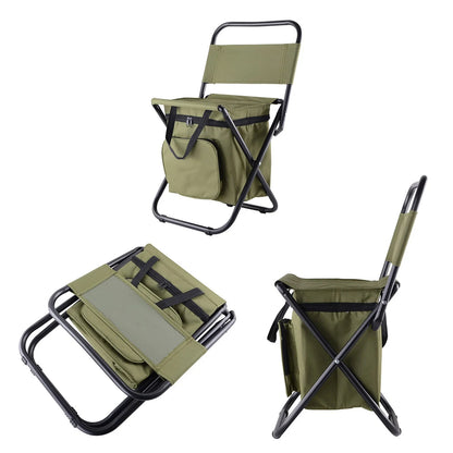 Versatile fishing chair with built-in refrigerator compartment, designed for outdoor comfort and convenience