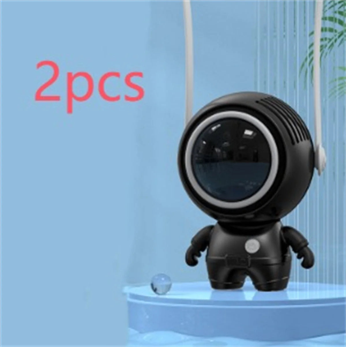 USB rechargeable personal neck fan in Moonlight White and Deep Black, featuring bladeless design and 3 speed settings