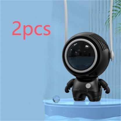 USB rechargeable personal neck fan in Moonlight White and Deep Black, featuring bladeless design and 3 speed settings