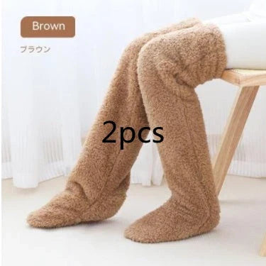 Over knee high fuzzy long socks in various colors for winter warmth