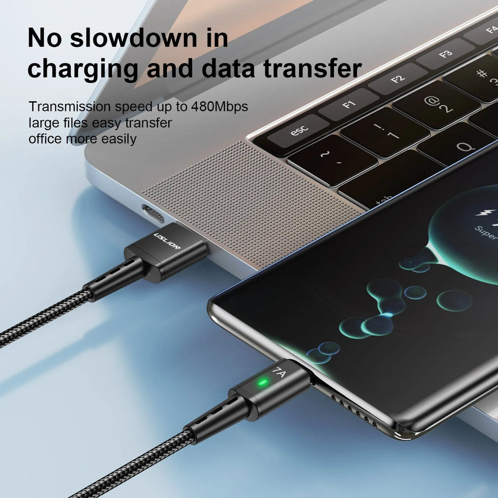 Braided Type-C charging cable with aluminium alloy connector, 2m length, in black colour