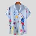 Men's blue short sleeve Hawaiian beach shirt with pointed collar