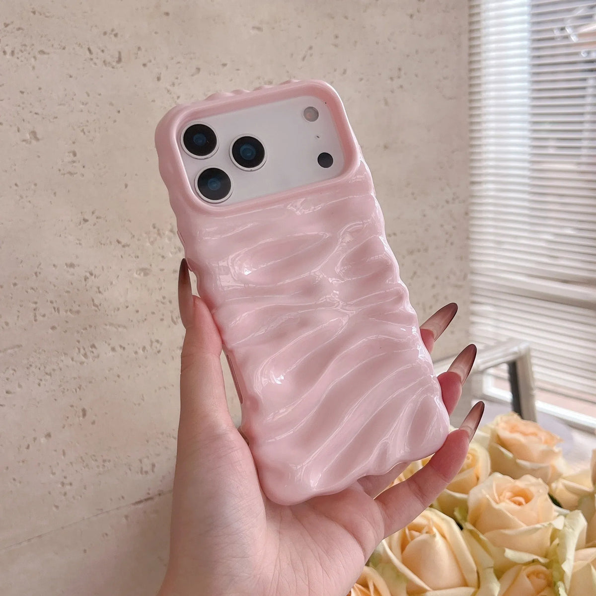 Three-dimensional pleated TPU phone case anti-fall for iPhone 13-17 green brown black