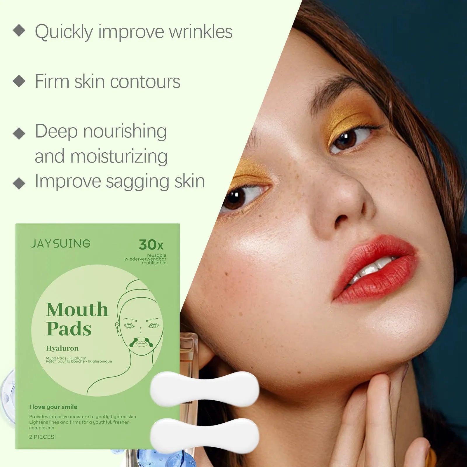 Two facial skin firming care patches with collagen and hyaluronic acid hydrogel formula