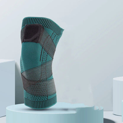 Nylon sports knee pads with adjustable strap in pink, blue, and black