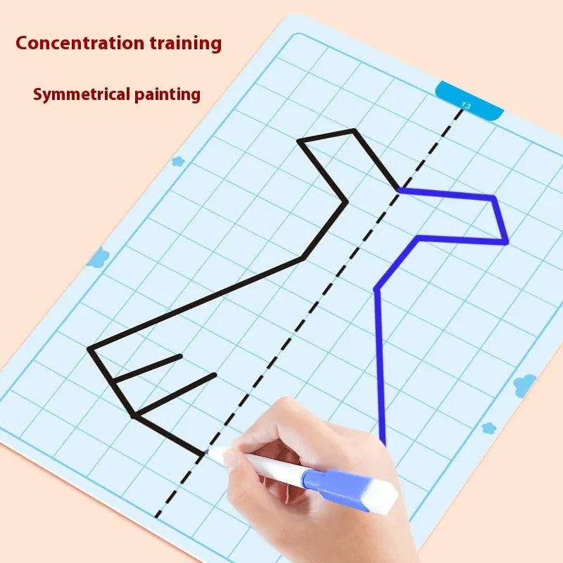Symmetrical grid drawing toy set with 20 paper cards, pen, and eraser for teenagers