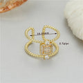 Adjustable copper gold-plated open ring with asymmetric U-shape in H-12813 colour