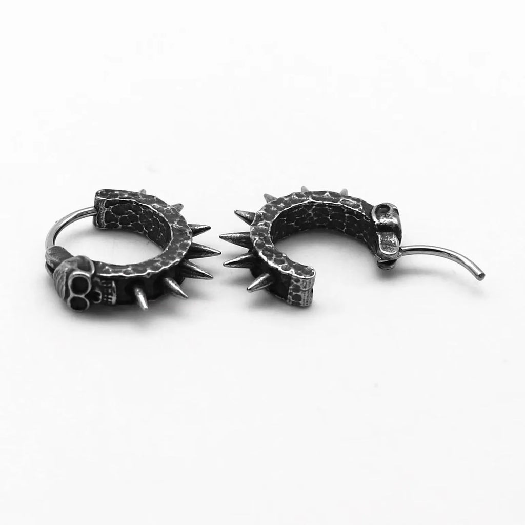 Black geometric alloy earrings with motorcycle theme and copper plastic punk detailing