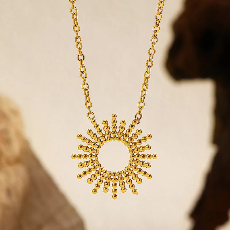 Sunflower series geometric gold chain necklace and bracelet set for women.