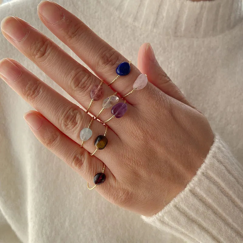 Geometric-shaped agate ring for women showing original design in one of eight available colours.
