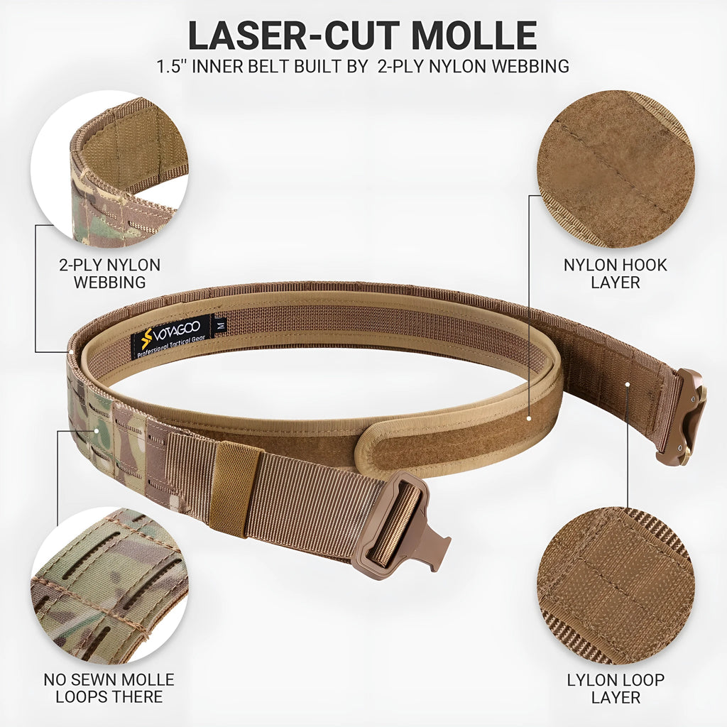A 2-inch wide laser-cut tactical belt with a quick-release alloy buckle, shown in CP camouflage colour.