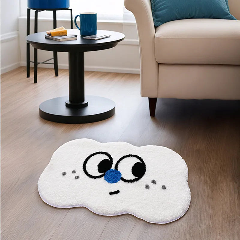 Cartoon anime patterned bathroom mat in soft polyester imitation cashmere, shown in green colour.