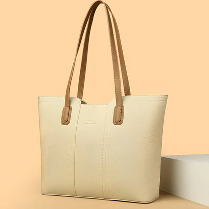 Women's beige genuine leather crossbody bag with three-dimensional pocket, 25cm size, waterproof for business commutes