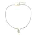 White conch bead necklace with a mother-of-pearl shell pendant on a regular chain