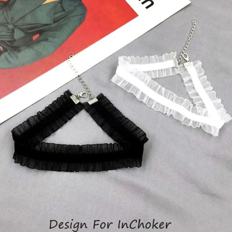 Alloy velvet ruffled floral pendant necklace on a snake bone chain in light coffee colour.