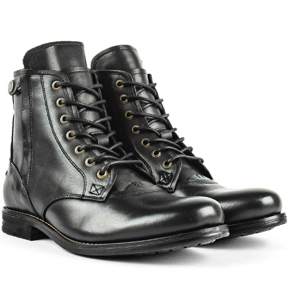 Knight Series men's leather boots with side zipper in black and brown colour options