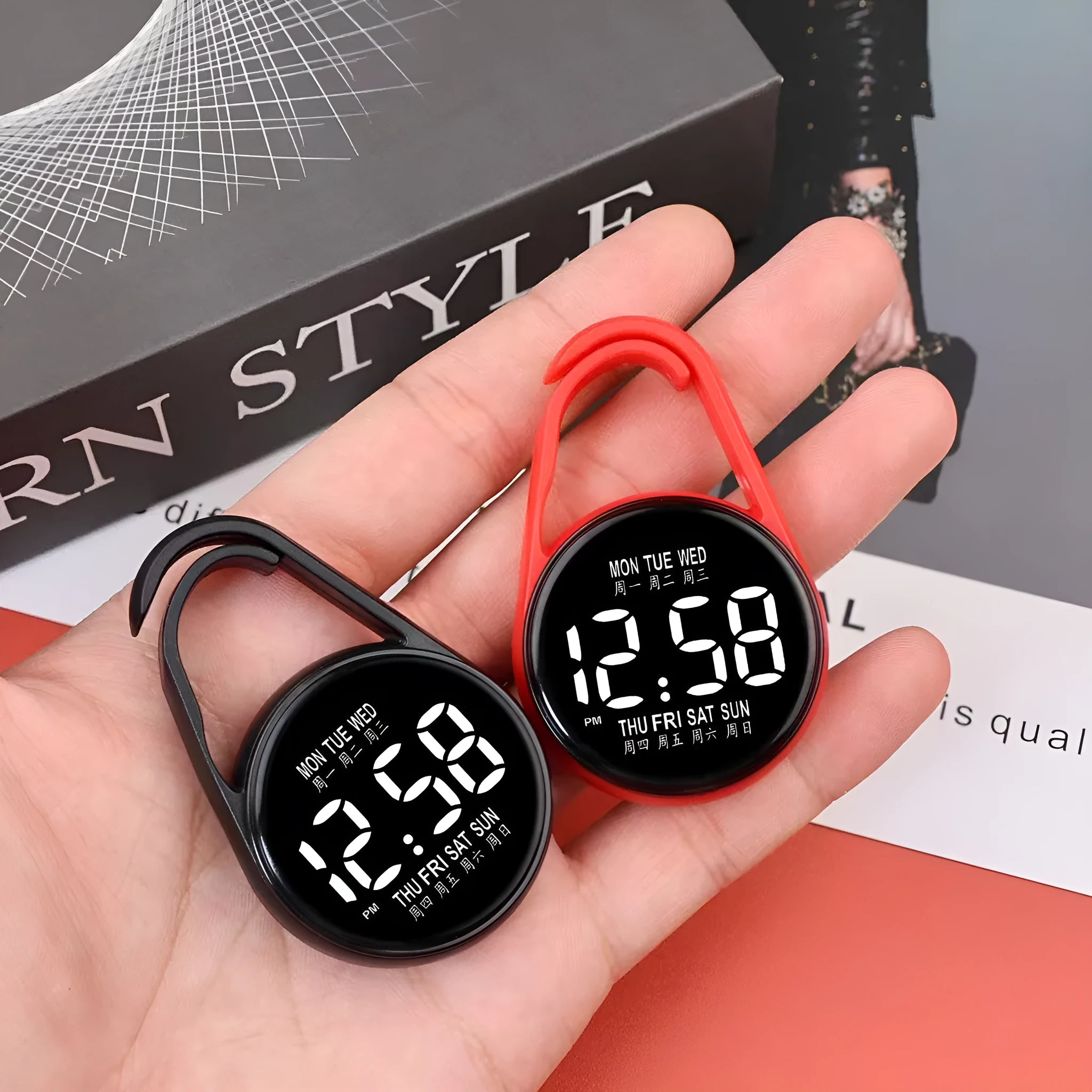 Mini electronic watch with LED luminous display in various colour options on plastic strap