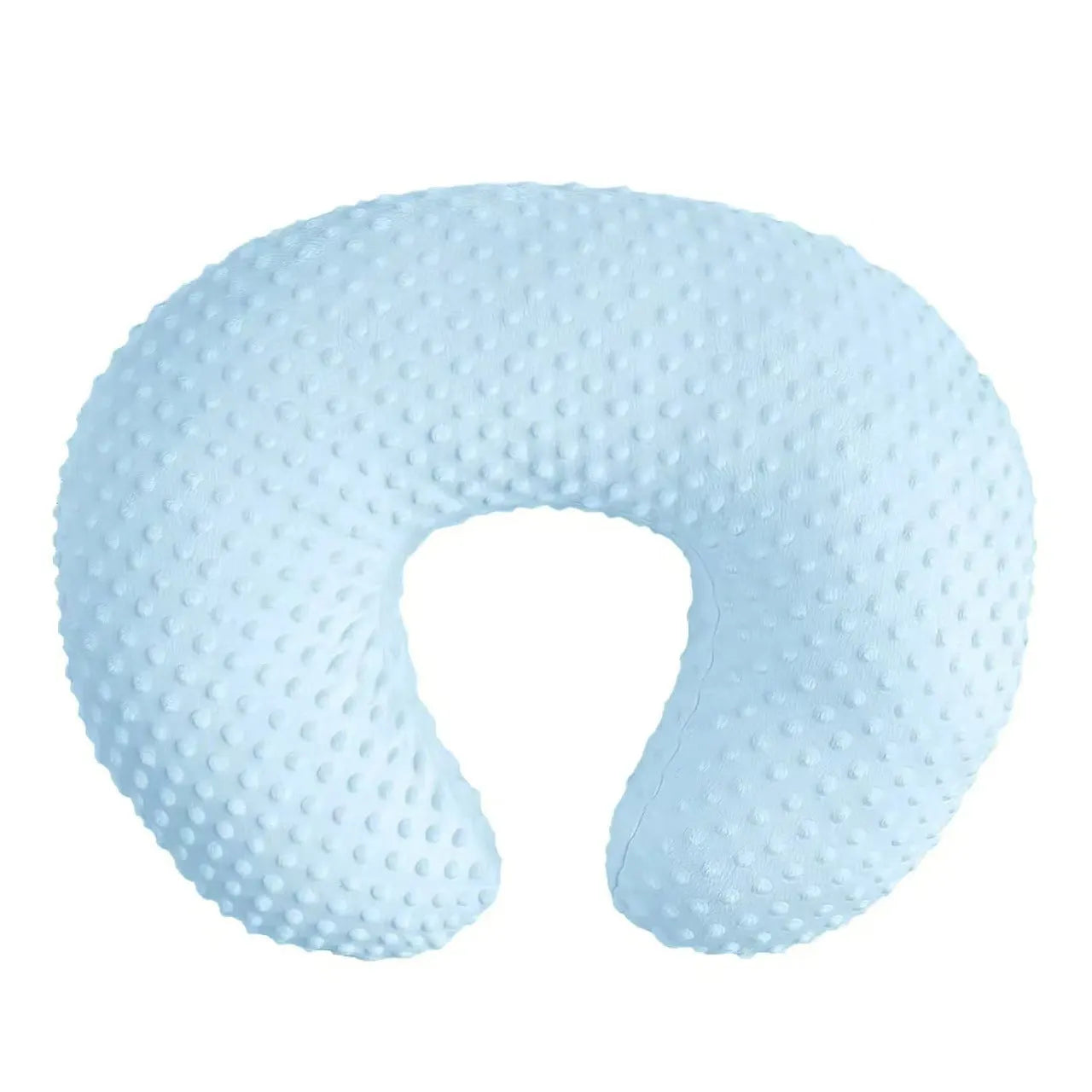 Nursing pillow with milk spill prevention design in choice of pink, yellow, grey, or light blue colour